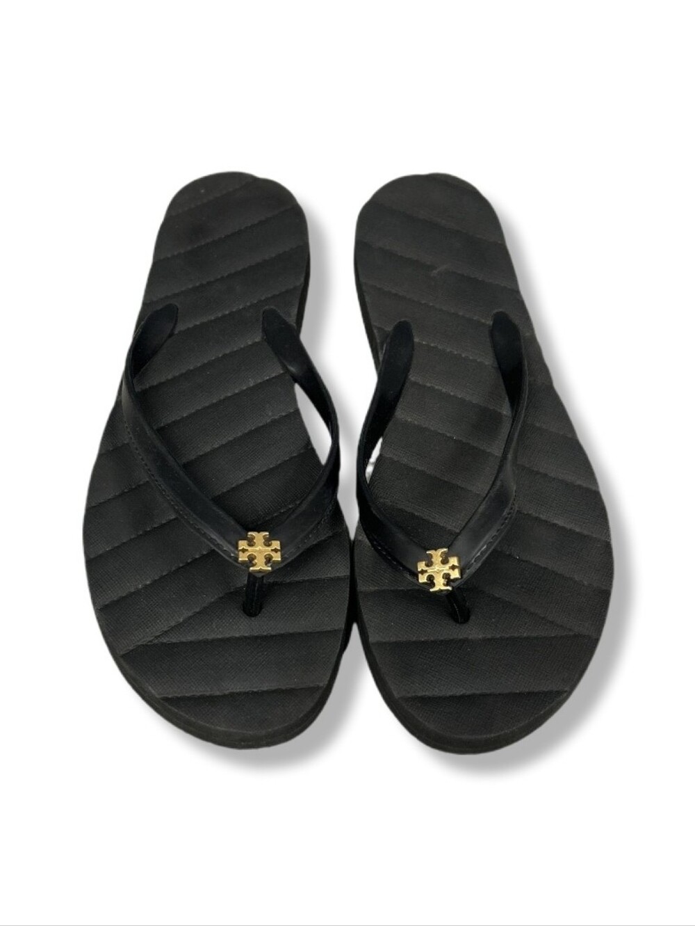 Tory Burch Black Flip Flop Sandals with Logo Charm - Picture 2 of 13